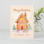 Little Gingerbread House Vintage Weihnachtskarte Karte (Stehend Vorderseite)