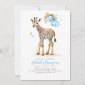 Little Giraffe Blue und Brown Boho Birthday Einladung (Vorderseite)