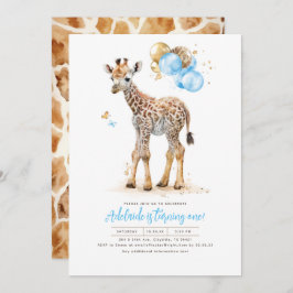 Little Giraffe Blue und Brown Boho Birthday Einladung