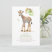 Little Giraffe Gender Neutral Boho Babydusche Einladung (Stehend Vorderseite)