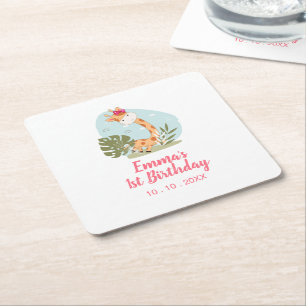Little Giraffe (Girl Safari Animal) Geburtstag Rechteckiger Pappuntersetzer