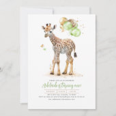 Little Giraffe Green und Brown Boho Birthday Einladung (Vorderseite)