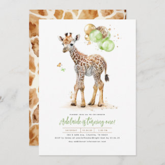 Little Giraffe Green und Brown Boho Birthday Einladung