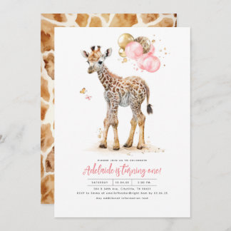 Little Giraffe Pink und Brown Girl's Birthday Einladung
