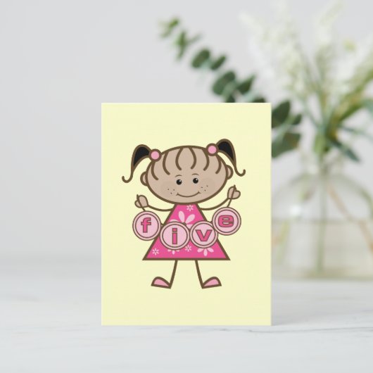 Little Girl 5th Birthday Tshirts und Geschenke Postkarte (Stehend Vorderseite)