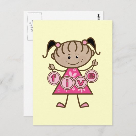 Little Girl 5th Birthday Tshirts und Geschenke Postkarte (Vorne/Hinten)