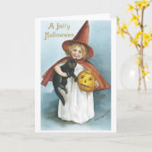 Little Girl and Black Cat Jolly Halloween Karte (Gelbe Blume)