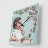Little Girl and Blue Bird Quadratische Wanduhr (Winkel)