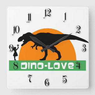 Little girl and dinosaur quadratische wanduhr
