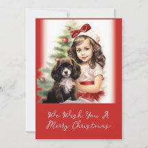 Little Girl and Puppy Foto Weihnachtskarte