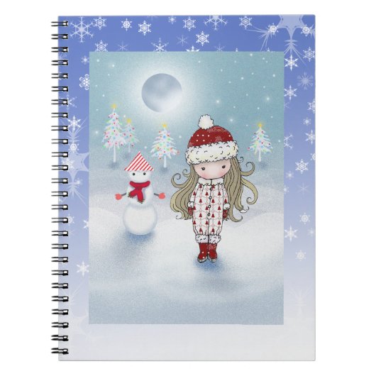 Little Girl and Snowman Holiday Notebook Notizblock (Vorderseite)