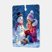 Little Girl and Snowman Personalisierte Weihnachte Ornament Aus Metall (Vorderseite links)
