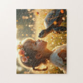 Little girl and the turtle in the wildflowers puzzle (Vertikal)