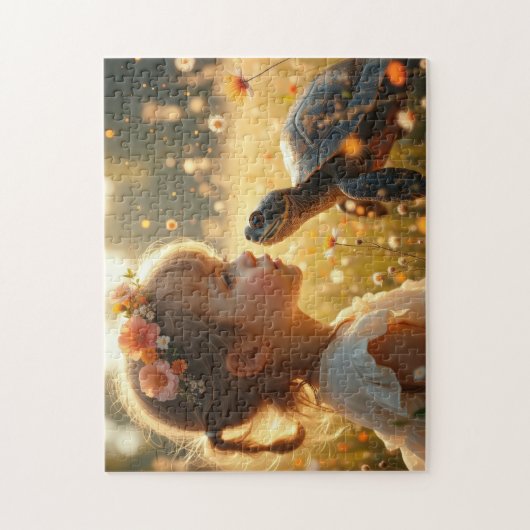 Little girl and the turtle in the wildflowers puzzle (Vertikal)