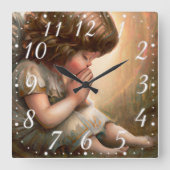 Little Girl Angel Radiant Light Halo beten Quadratische Wanduhr (Vorderseite)