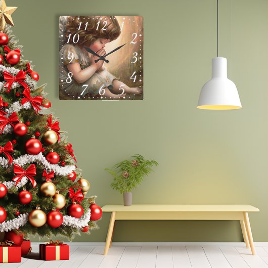Little Girl Angel Radiant Light Halo beten Quadratische Wanduhr