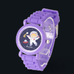 Little Girl Astronaut Personalisiert Armbanduhr<br><div class="desc">Diese lustige Uhr zeigt eine süße Vektorgrafik eines Mädchenastronauten,  einen Schießstar und ein Raumschiff auf dunkelblauem Hintergrund und kann mit dem Namen,  dem Monogramm,  dem Initial oder jedem beliebigen Text Ihrer Wahl personalisiert werden,  um ein individuelles Geschenk zu erhalten.</div>