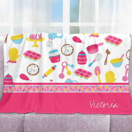 Little Girl Baker Pink Cooking Pattern Koch Kid Fleecedecke