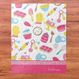 Little Girl Baker Pink Cooking Pattern Koch Kid Puzzle