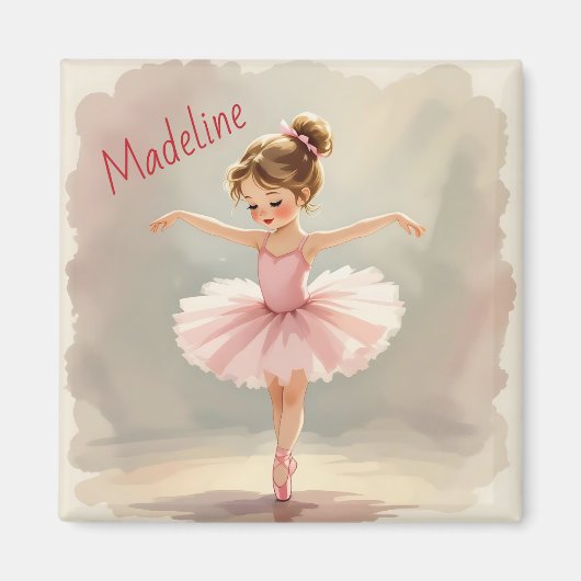 Little Girl Ballerina in Pink Tutu Personalized Magnet (Vorne)