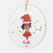 Little Girl Ballerina mit Weihnachtsmannmütze Keramik Ornament (Links)