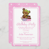 Little Girl Birthday Party Einladung Girly Bear 2 (Vorne/Hinten)