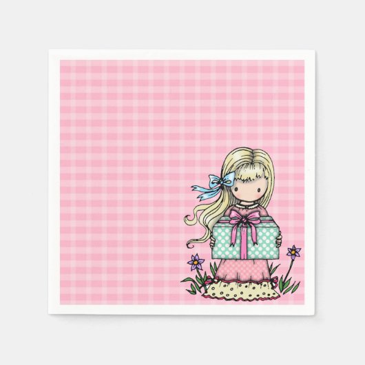 Little Girl Birthday Party Pink Kariert Napkins Serviette (Vorderseite)