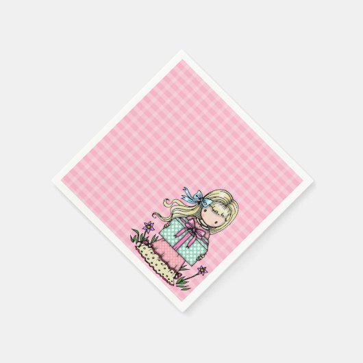 Little Girl Birthday Party Pink Kariert Napkins Serviette (Ecke)