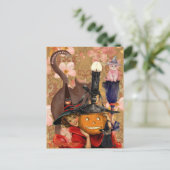Little Girl Black Cat Pumpkin Vintag Postkarte (Stehend Vorderseite)