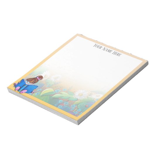 Little Girl Book Reader - Personalisierter Notepad Notizblock (Rotiert)