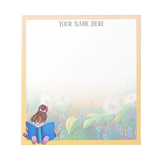 Little Girl Book Reader - Personalisierter Notepad Notizblock (Vorderseite)