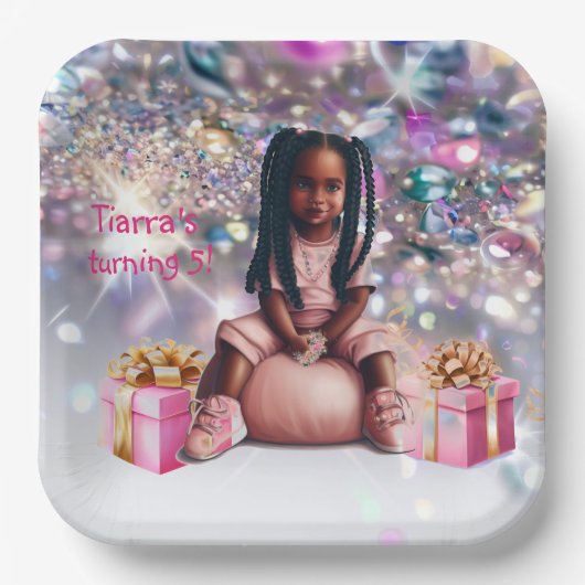 Little Girl Brown Skin Bling Party Pappteller (Vorderseite)