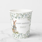 Little Girl Bunny Greenery Erster Geburtstag Pappbecher (Vorderseite)