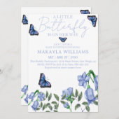 Little Girl Butterfly Blue Floral Baby Dusche Einladung (Vorne/Hinten)