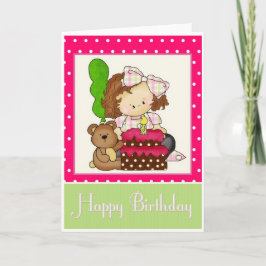 Little Girl Cake Happy Birthday Card 4 Karte