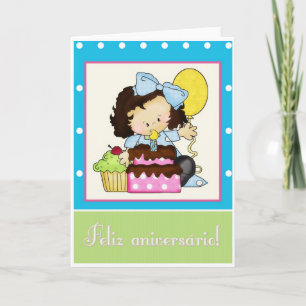 Little Girl Cake Portugiesische Geburtstagskarte 1 Karte