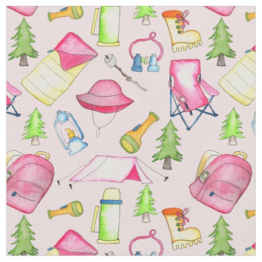 Little Girl Camping Themed Gear Pink Stoff (Nahaufnahme)