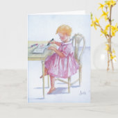 "Little Girl Coloring" Karte (Gelbe Blume)