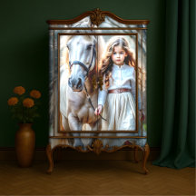 Little Girl Cream Dress White Horse Storybook Farm