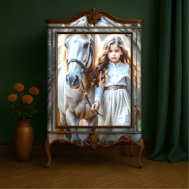 Little Girl Cream Dress White Horse Storybook Farm Seidenpapier