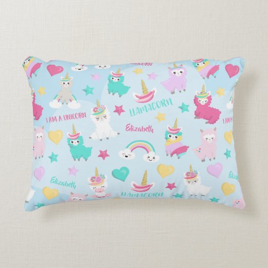 Little Girl Cute Llamacorn Pastel Pattern Dekokissen (Vorderseite)