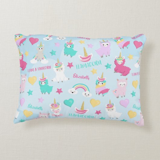 Little Girl Cute Llamacorn Pastel Pattern Dekokissen (Rückseite)