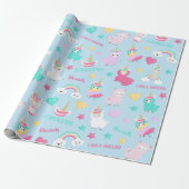 Little Girl Cute Llamacorn Pastel Pattern Geschenkpapier (Ungerollt)
