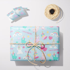 Little Girl Cute Llamacorn Pastel Pattern Geschenkpapier