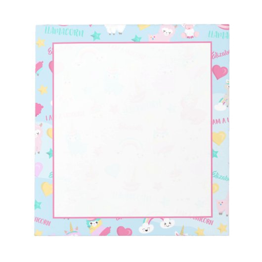 Little Girl Cute Llamacorn Pastel Pattern Notizblock (Vorderseite)