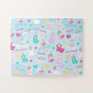 Little Girl Cute Llamacorn Pastel Pattern Puzzle