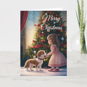 Little Girl & Dog Liebe & Friendship Weihnachtskar Feiertagskarte