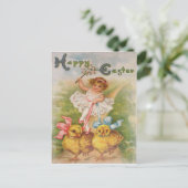 Little Girl Easter Chick Leash Feiertagspostkarte (Stehend Vorderseite)