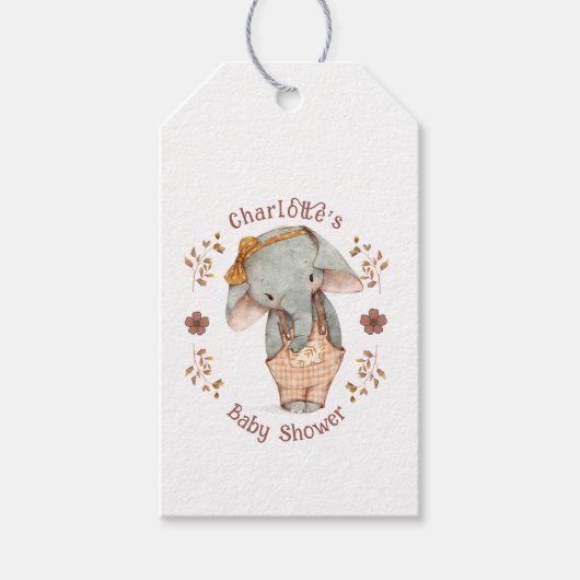 Little Girl Elephant Babydusche Geschenkanhänger (Vorderseite)