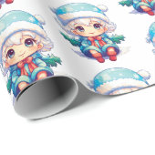 Little Girl Elf Xmas Magic Geschenkpapier (Rolleneckpunkt)